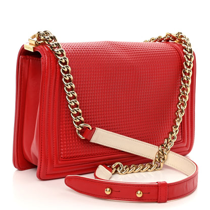 Chanel Lambskin Embossed New Medium Boy Cube Flap Red 3 of 10