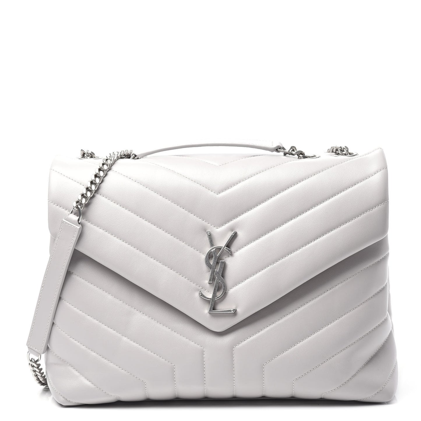 Calfskin Y Quilted Monogram Medium Loulou Chain Satchel White