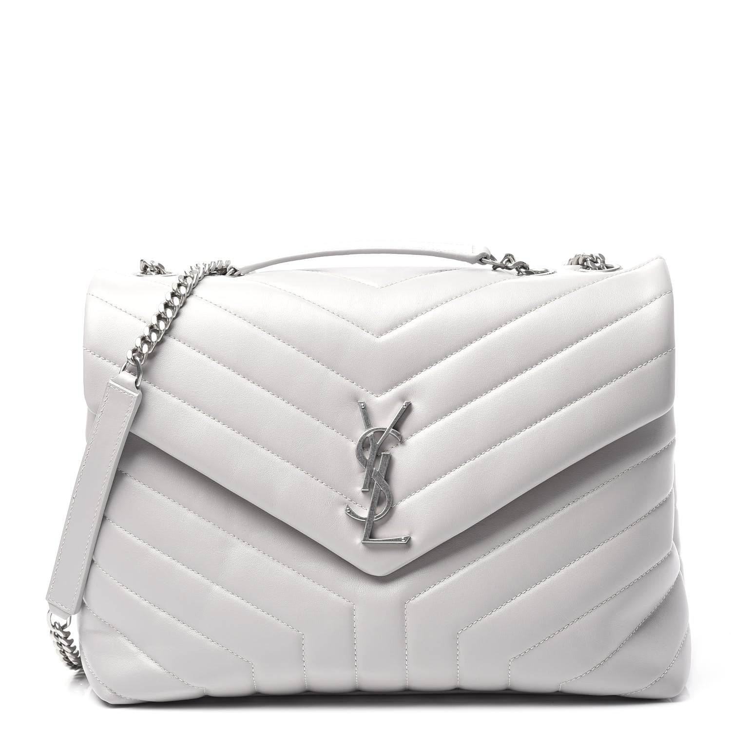 Saint Laurent Calfskin Y Quilted Monogram Medium Loulou Chain Satchel White 1 of 11
