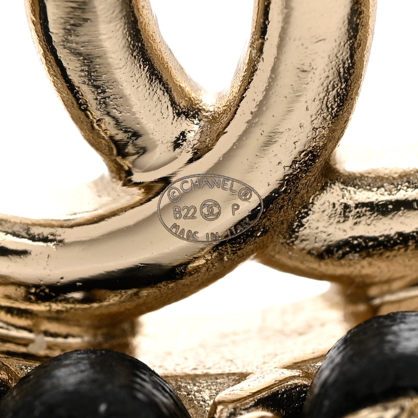 Lambskin CC Chain Hoop Earrings Black Gold