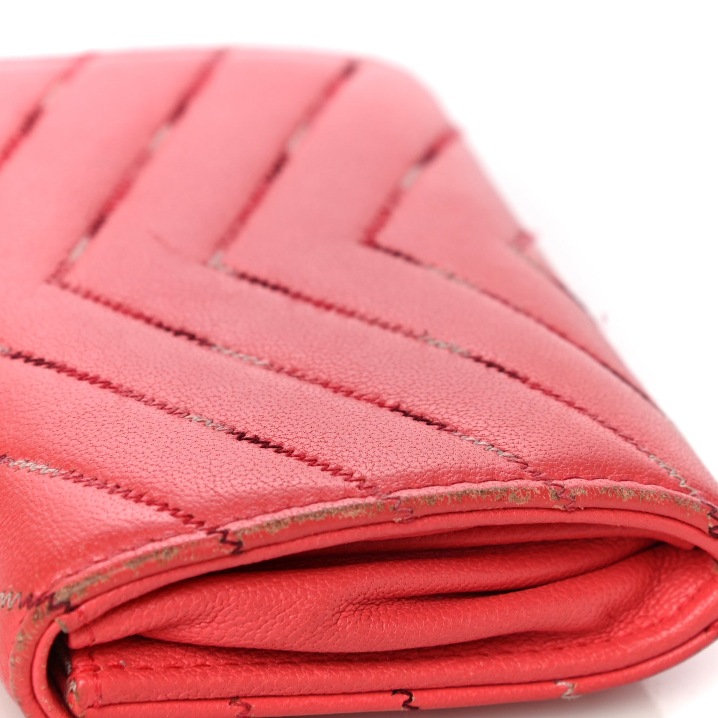 Lambskin Chevron Quilted Card Holder Pink