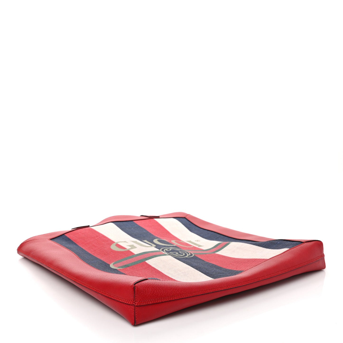 Canvas Calfskin Sylvie Stripe Logo Mens Tote Red White Blue