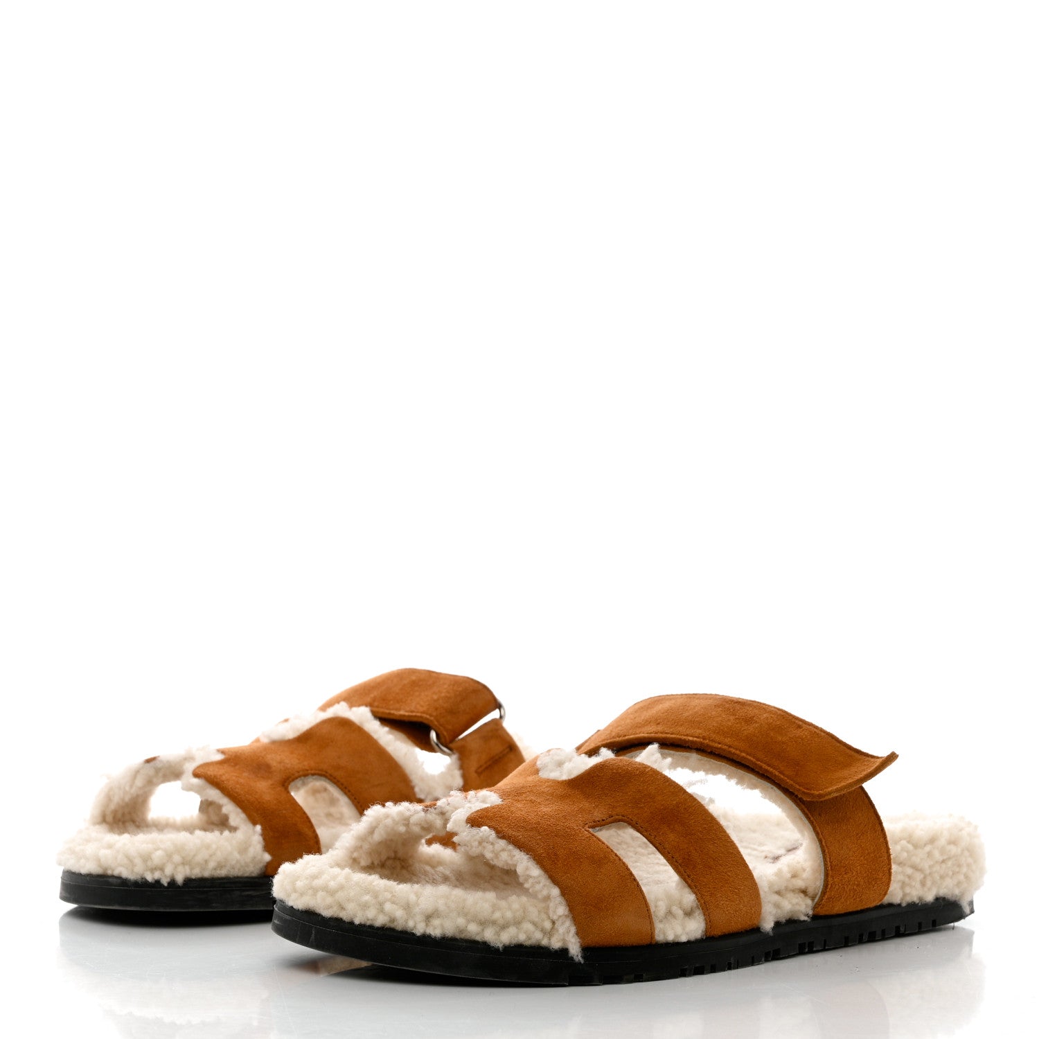 Hermes Suede Goatskin Woolskin Womens Chypre Sandals 39 Naturel Ecru 3 of 10