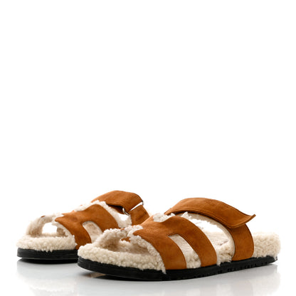 Hermes Suede Goatskin Woolskin Womens Chypre Sandals 39 Naturel Ecru 3 of 10