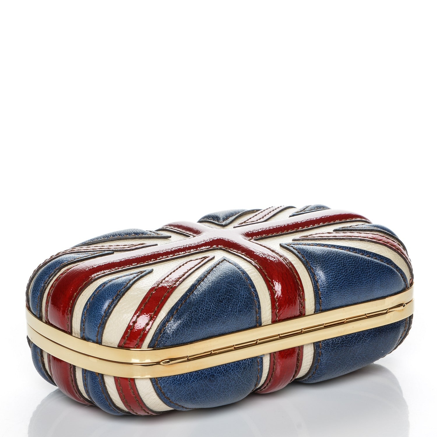 Alexander McQueen Patent Calfskin Britannia Skull Box Clutch Red Blue 4 of 7