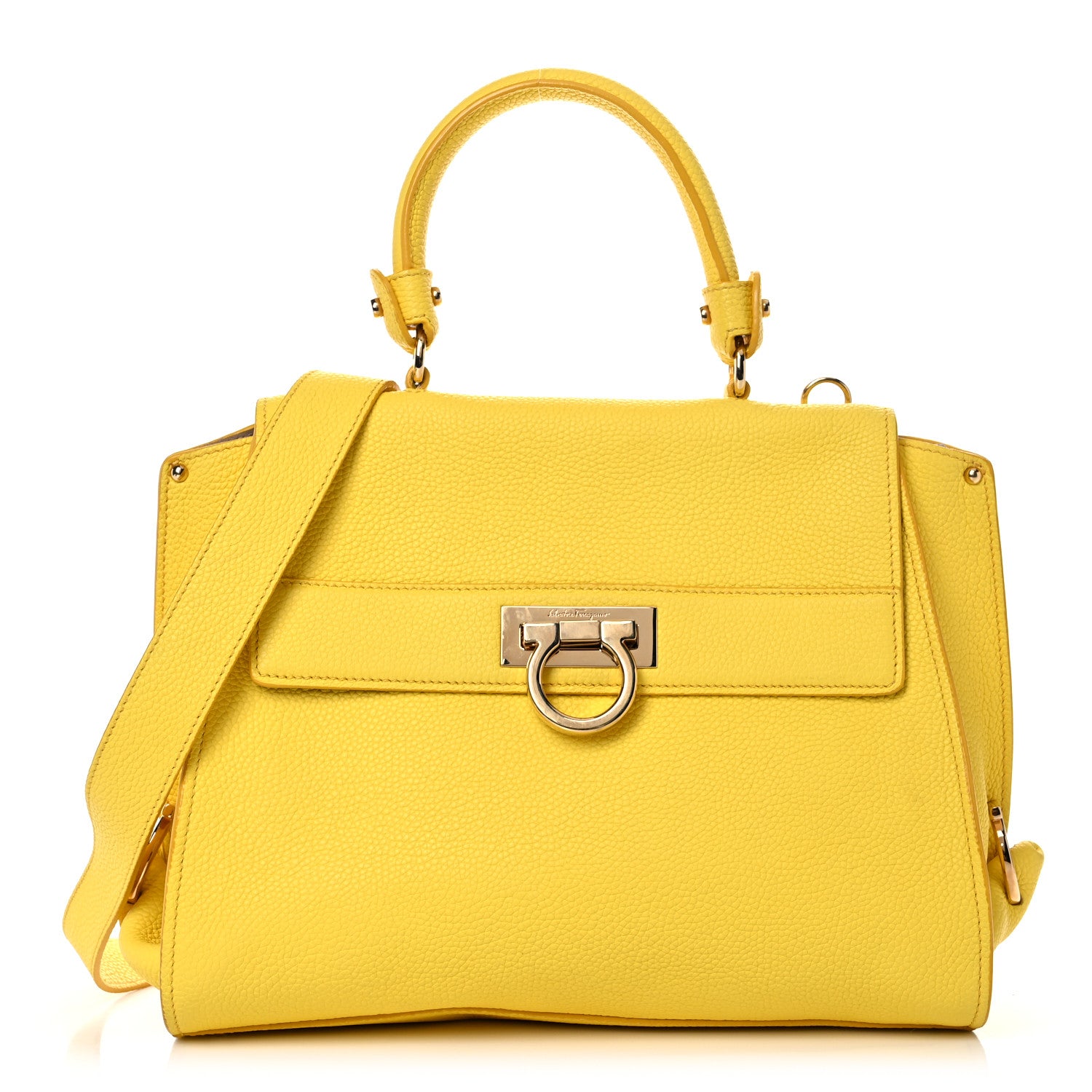 Salvatore Ferragamo Calfskin Sofia Gancini Satchel Yellow 1 of 24