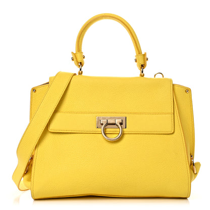 Salvatore Ferragamo Calfskin Sofia Gancini Satchel Yellow 1 of 24