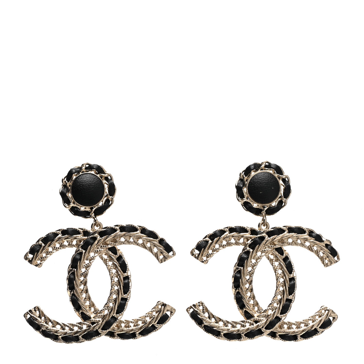 Chanel Lambskin CC Chain Drop Earrings Black Gold 1 of 5