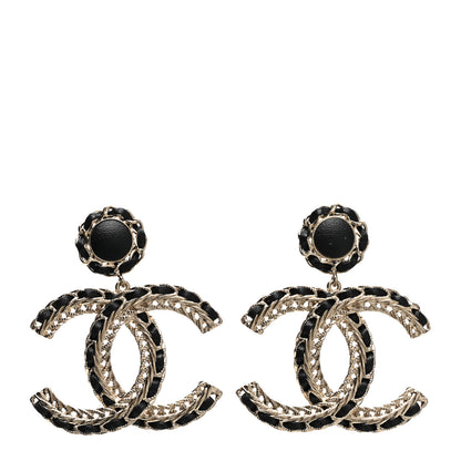 Chanel Lambskin CC Chain Drop Earrings Black Gold 1 of 5