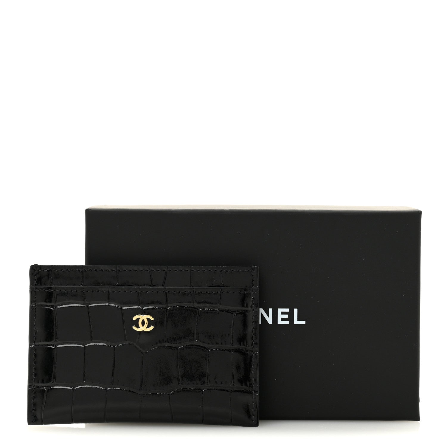 Chanel Calfskin Crocodile Embossed Crococo Card Holder Black 8 of 8