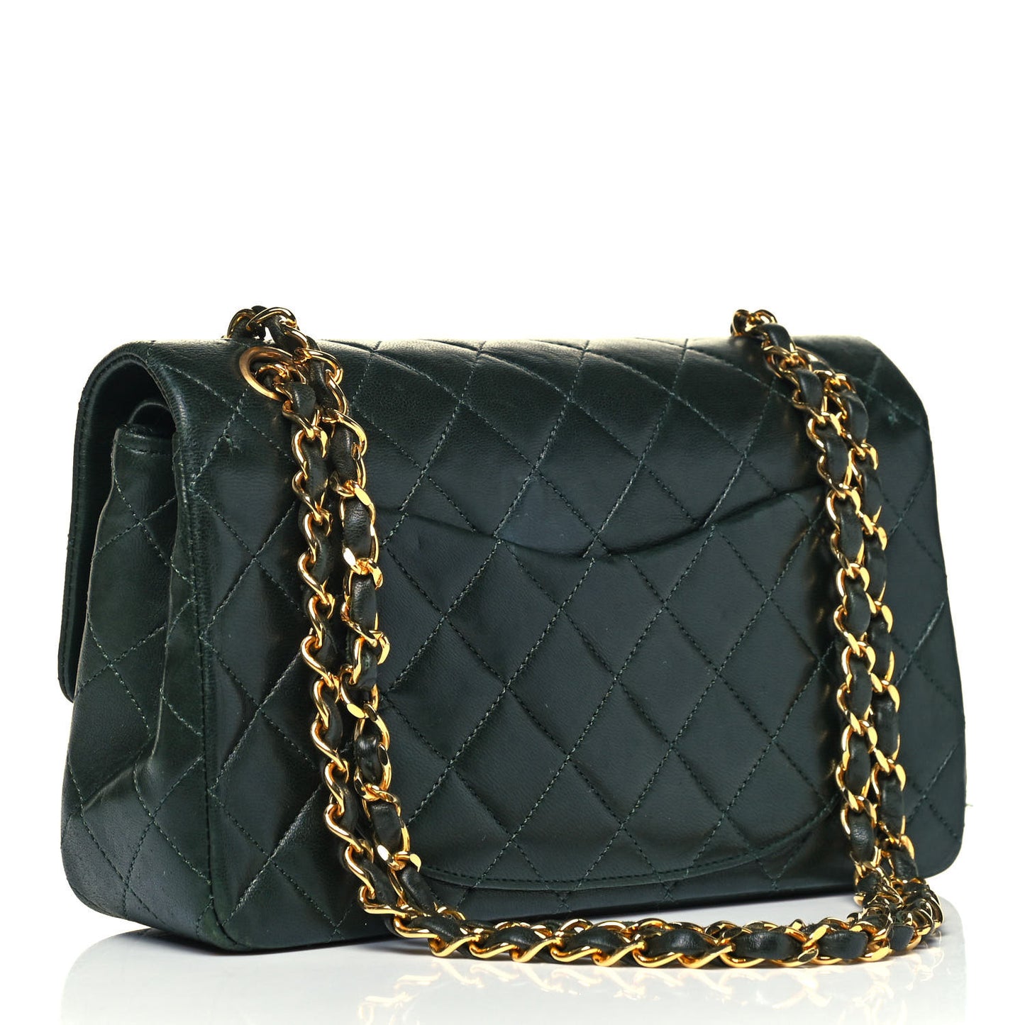 Lambskin Quilted Small Double Flap Green