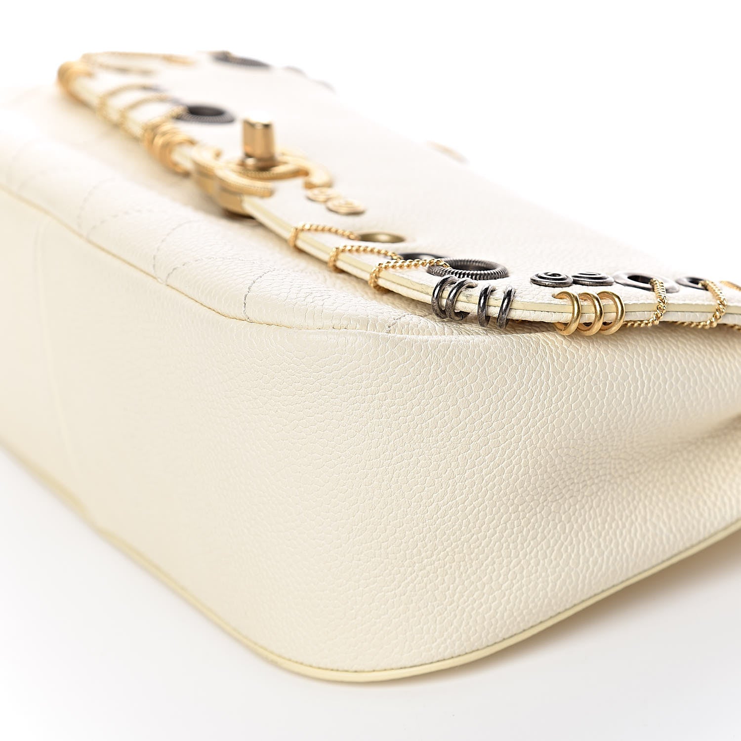 Chanel Caviar Quilted Grommet Embellished Small Piercing Chic Flap Bag Ivory 10 of 12