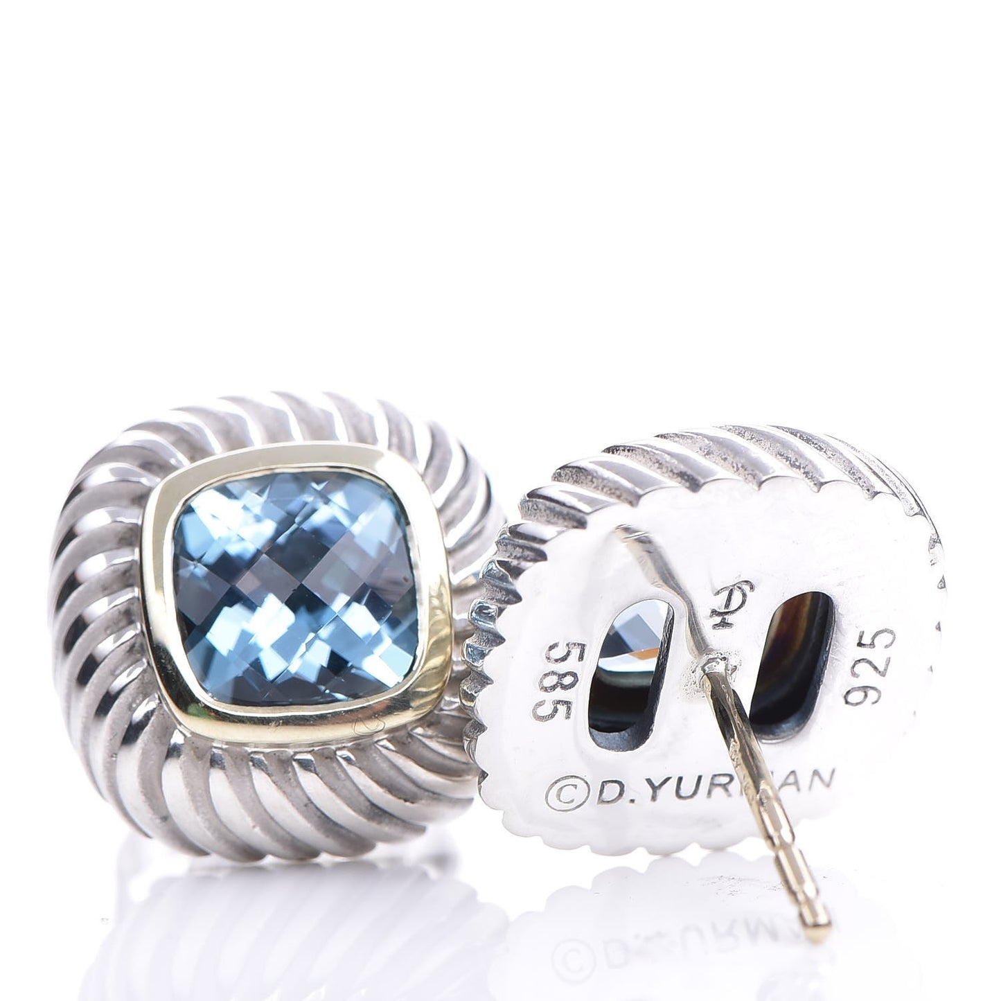 Sterling Silver 14K Yellow Gold Blue Topaz 13mm Albion Earrings