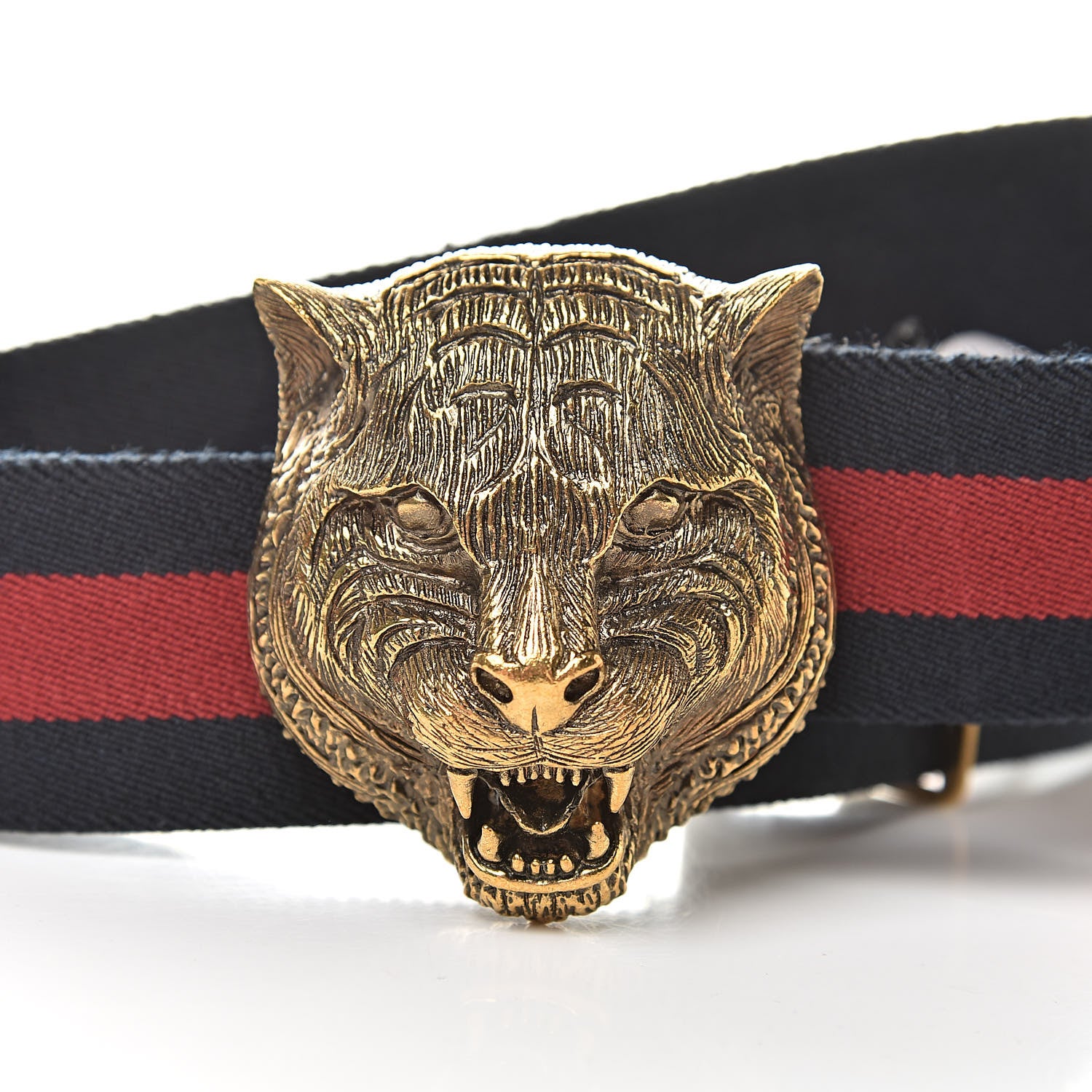 Gucci Web Feline Buckle Belt 80 32 Blue Red 5 of 5