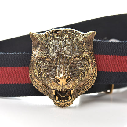 Gucci Web Feline Buckle Belt 80 32 Blue Red 5 of 5