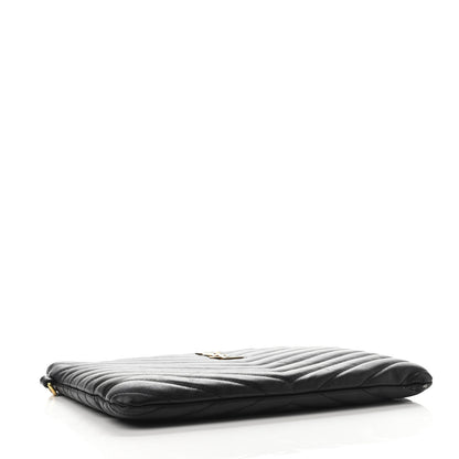 Saint Laurent Calfskin Matelasse Chevron Monogram A5 Wristlet Black 3 of 4