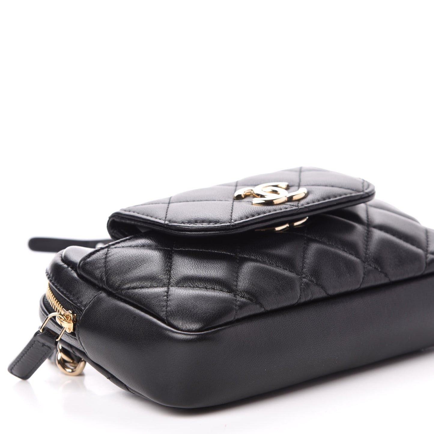 Lambskin Quilted Waist Bag With Pouch Black