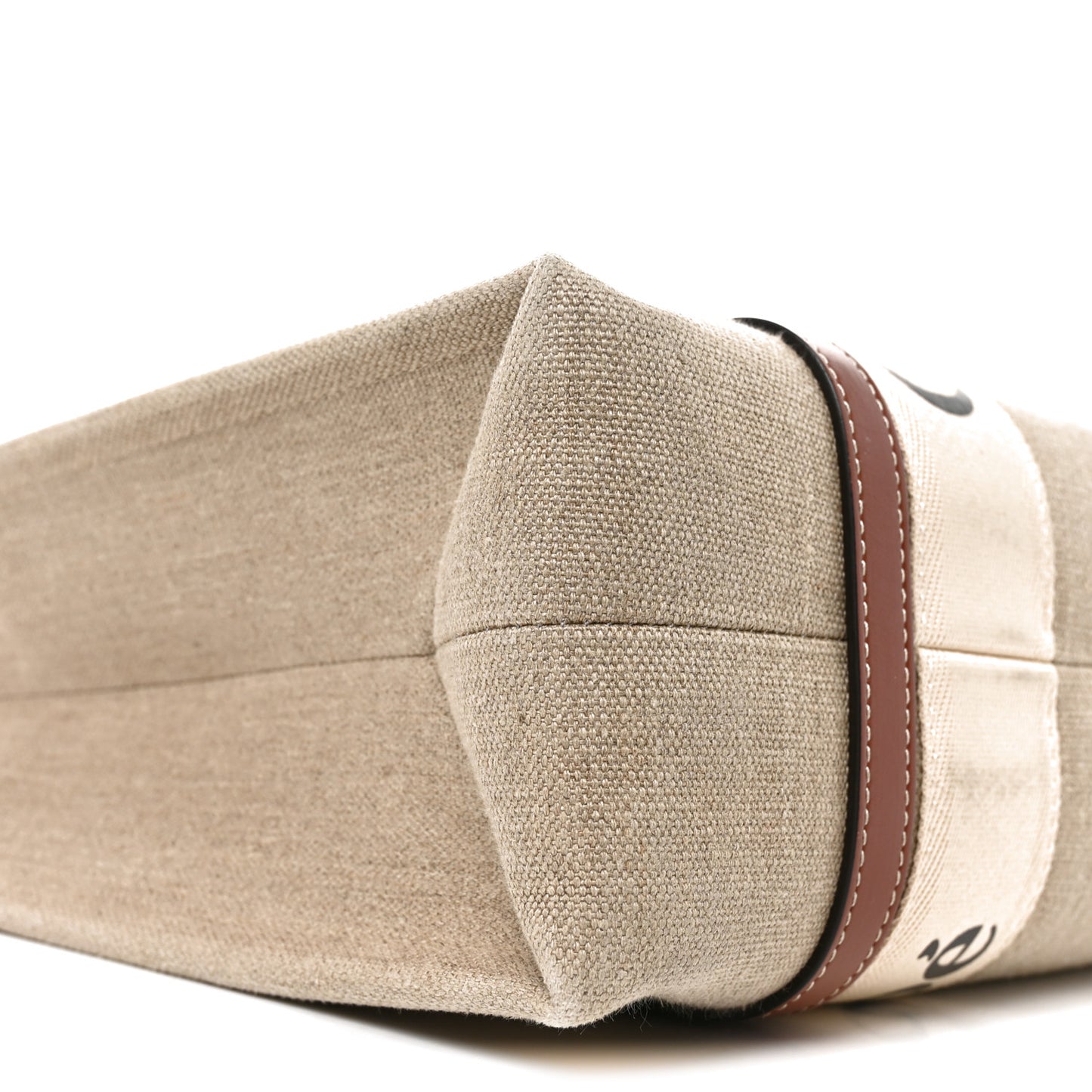 Linen Calfskin Medium Woody Ribbon Tote White Brown