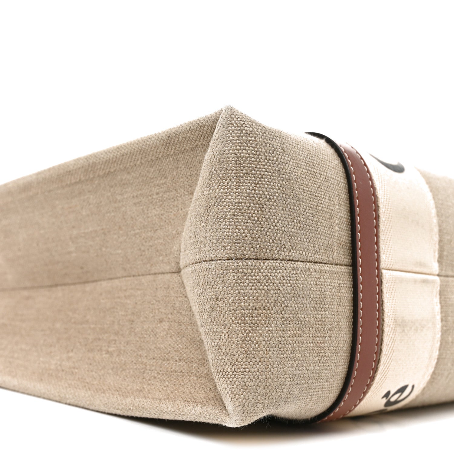 Chloe Linen Calfskin Medium Woody Ribbon Tote White Brown 8 of 10
