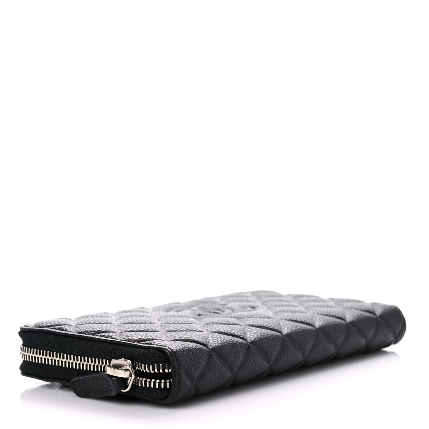 Caviar Quilted Diamond CC Gusset Zip Around Wallet Black