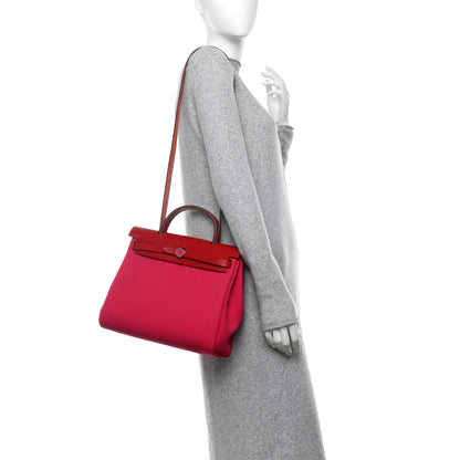 Hermes Toile Militaire Vache Hunter Laque Herbag Zip Retourne 31 PM Rose Mexico Rouge Piment 2 of 12