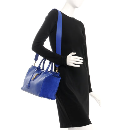 Saint Laurent Calfskin Suede Small Monogram Downtown Cabas Ultramarine 2 of 12
