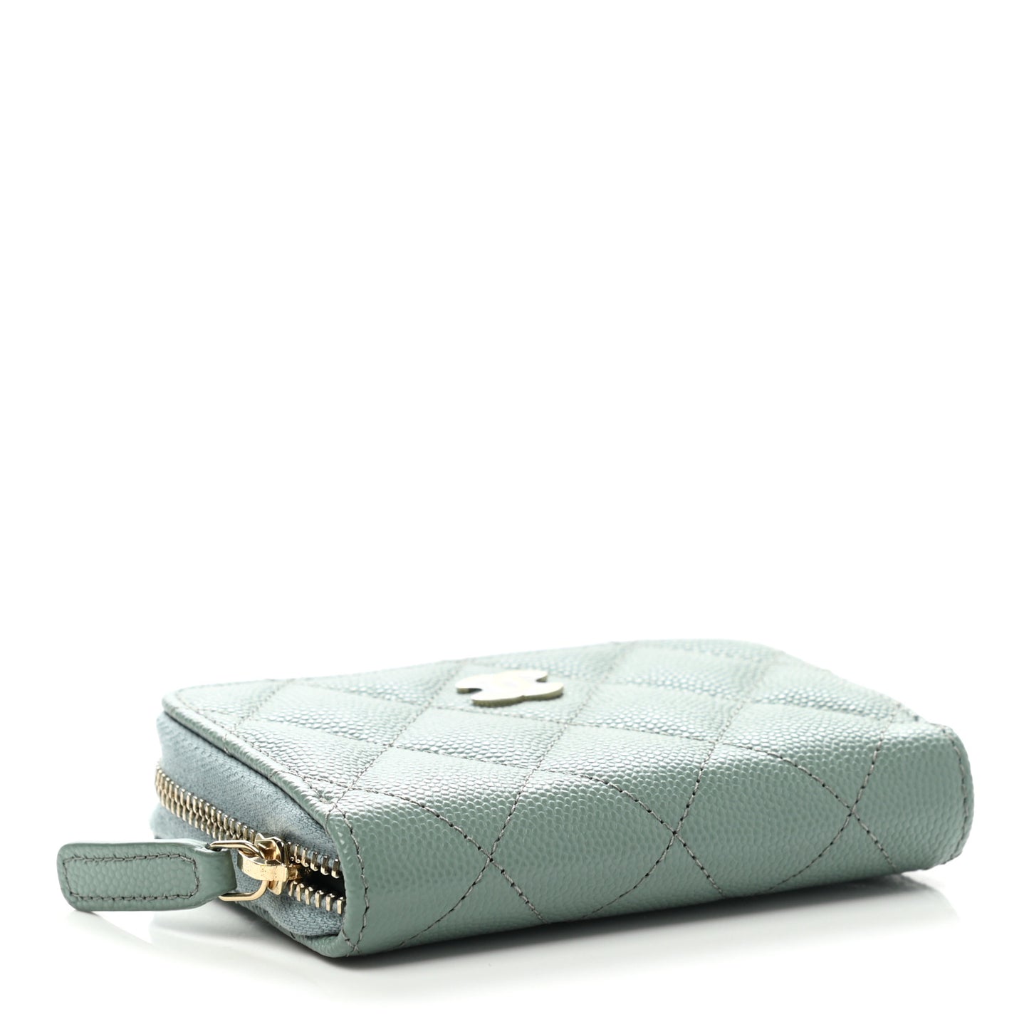 Caviar Quilted Zip Around Coin Purse Wallet Dark Green