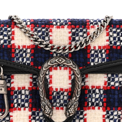 Gucci Vintage Tweed Check Super Mini Dionysus Shoulder Bag White Hibiscus Red Marine 7 of 13