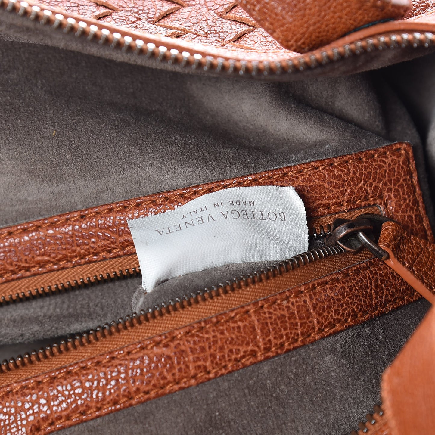 Goatskin Intrecciato Woven Top Handle Bag Copper