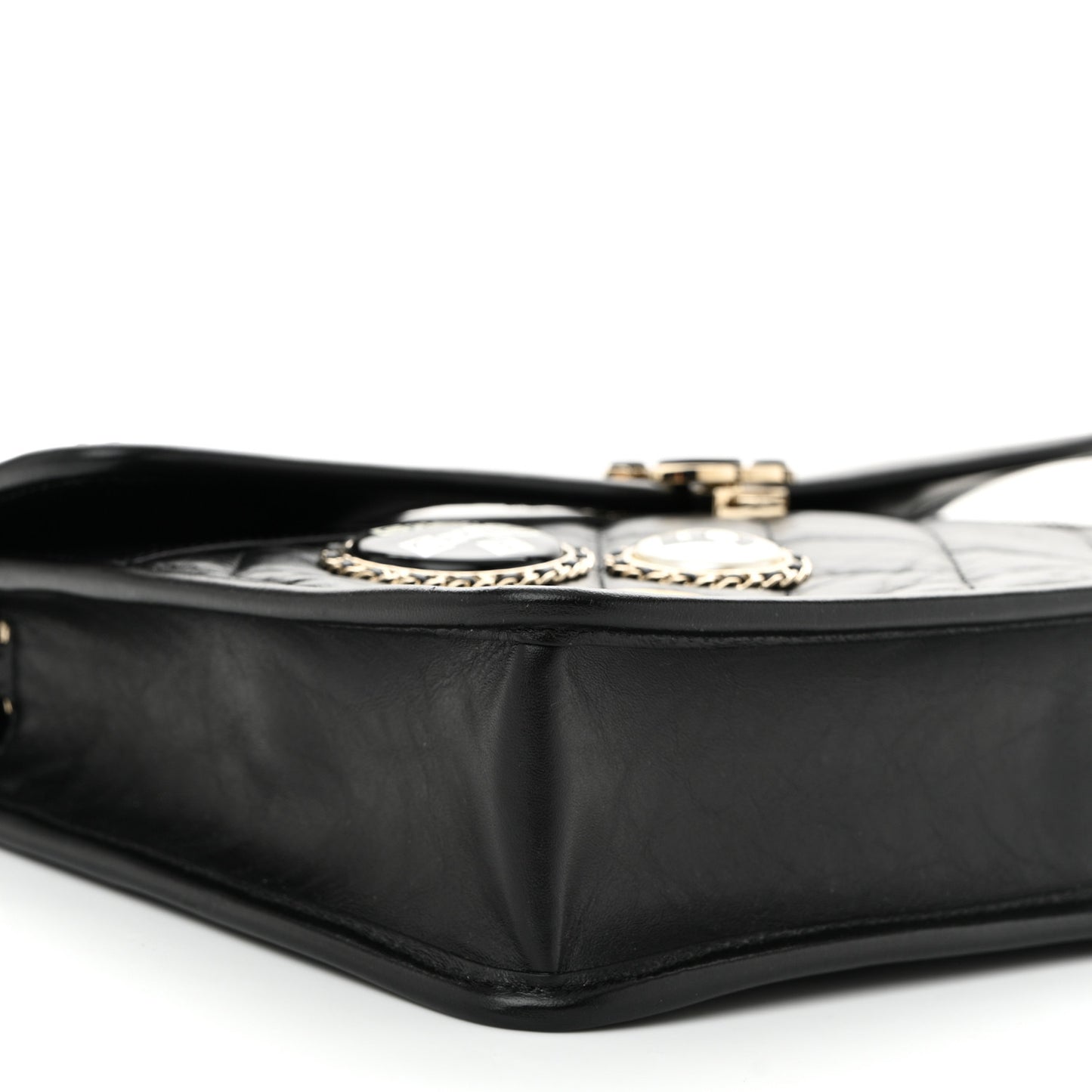Aged Calfskin Charms Flap Bag Black
