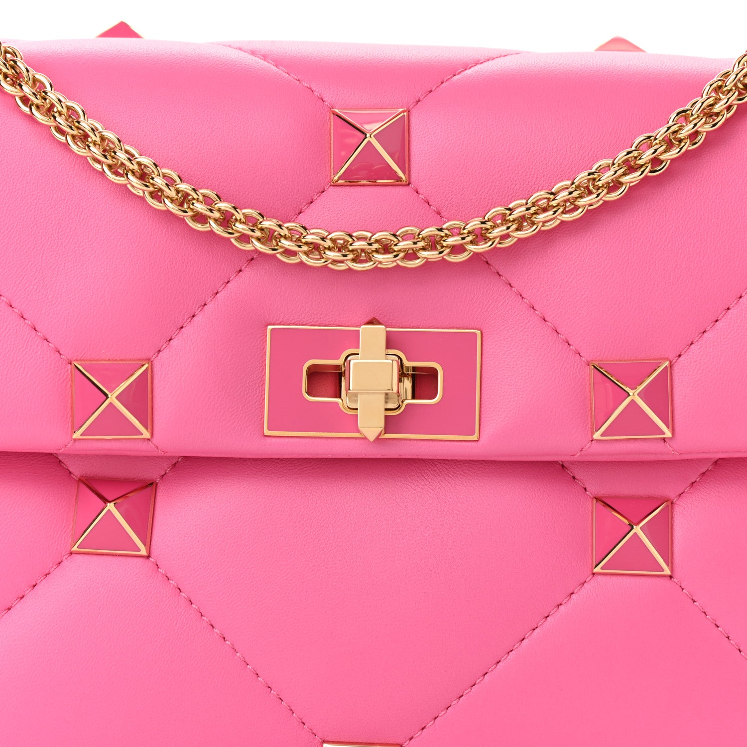 Valentino Garavani Nappa Enamel Large Roman Stud Shoulder Bag Feminine Pink 7 of 9