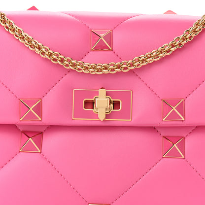 Valentino Garavani Nappa Enamel Large Roman Stud Shoulder Bag Feminine Pink 7 of 9
