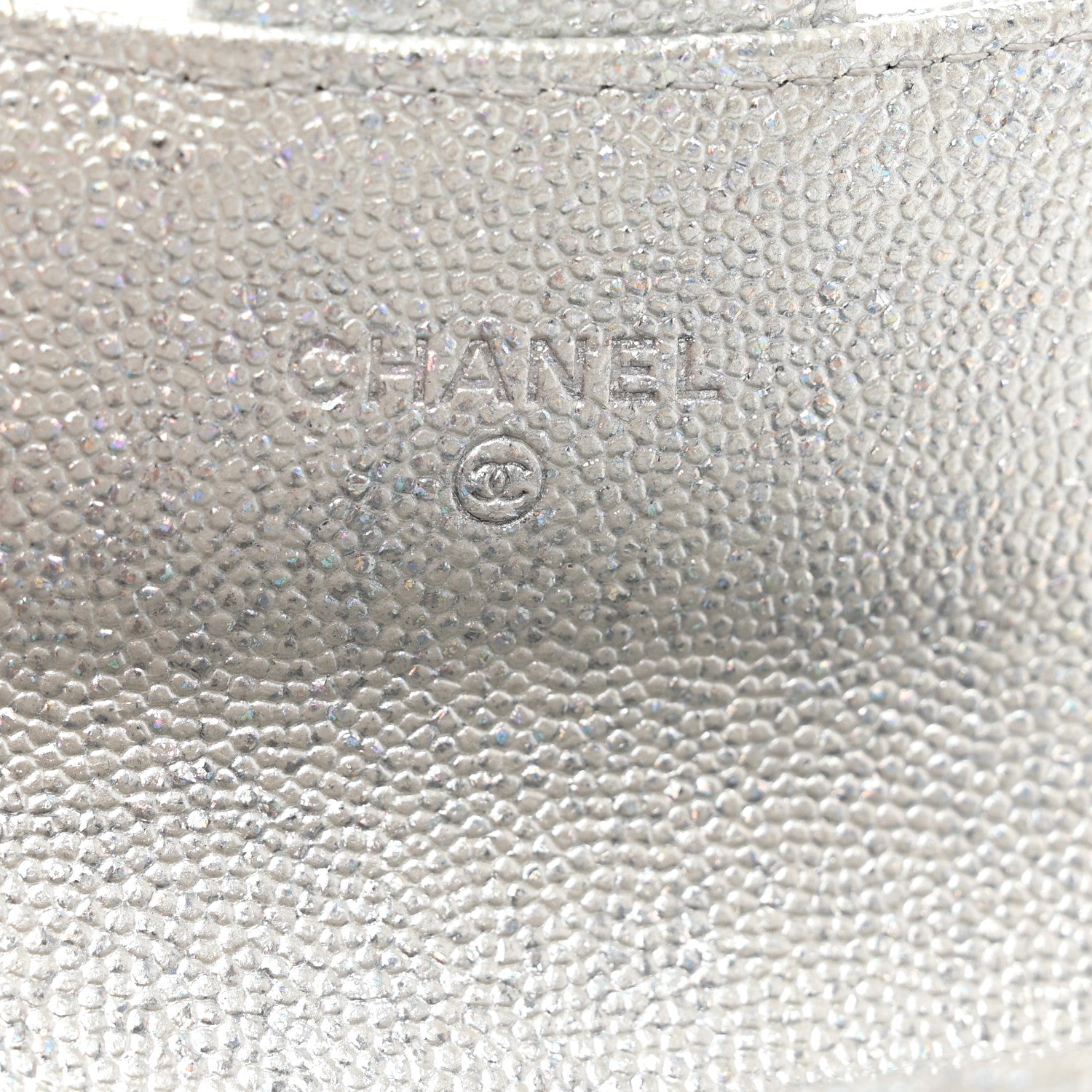 Chanel Glittered Metallic Caviar Quilted Flap Card Holder Wallet Silver 7 of 9