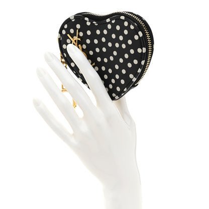Saint Laurent Calfskin Polka Dot Monogram Heart Key Pouch Black White 2 of 7
