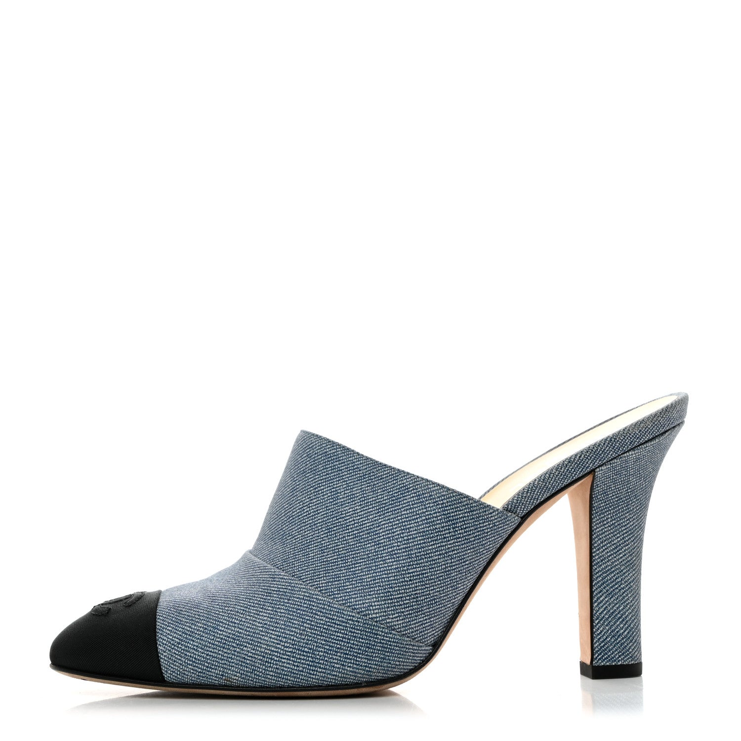 Chanel Printed Lambskin Grosgrain Cap Toe CC Mules 39 Blue Black 1 of 9