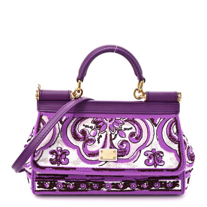 Dolce & Gabbana Canvas Embroidery Majolica Small Sicily Handbag Purple 1 of 9