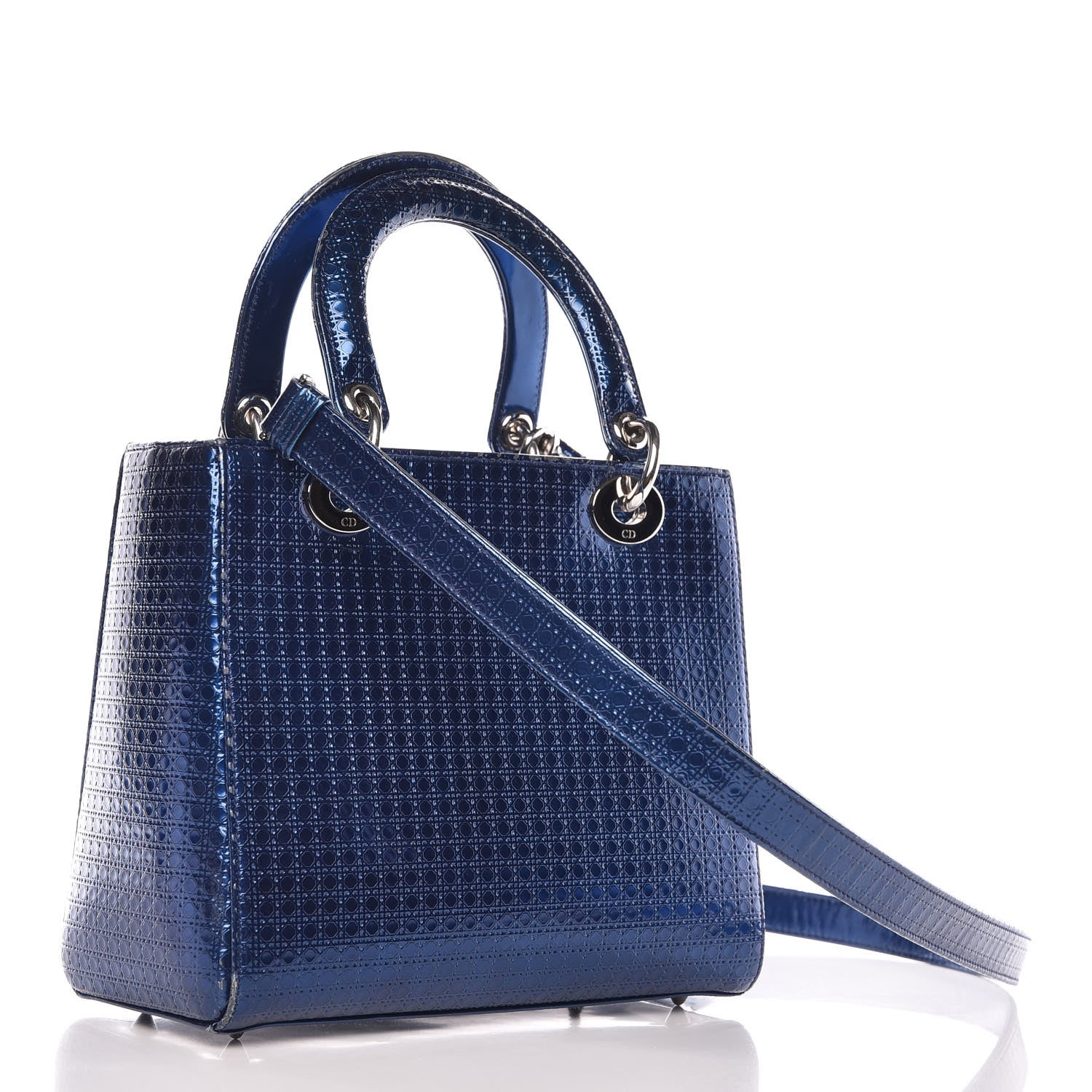 Christian Dior Metallic Patent Micro-Cannage Medium Lady Dior Blue 3 of 17