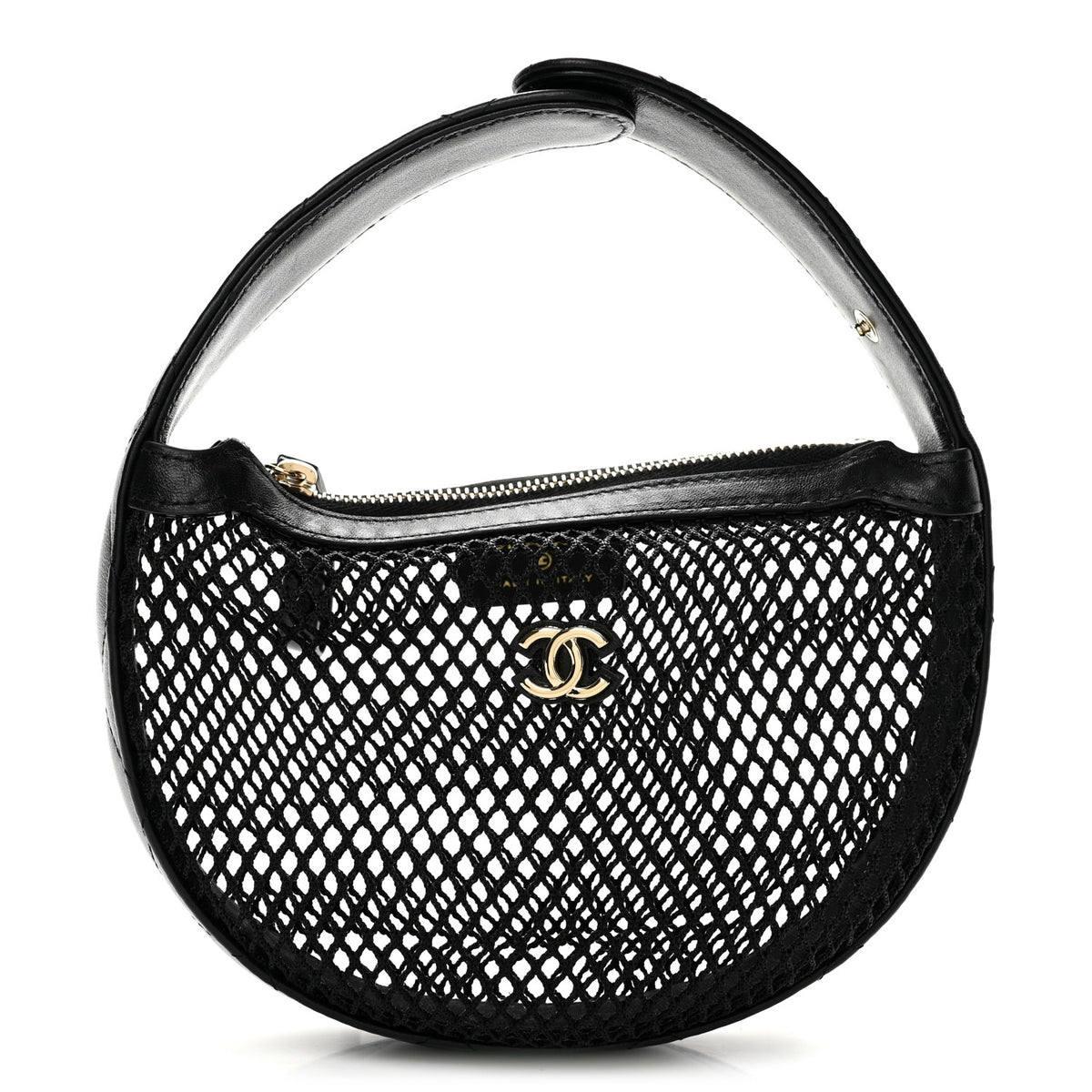Mesh Shiny Lambskin Pouch Hobo Black