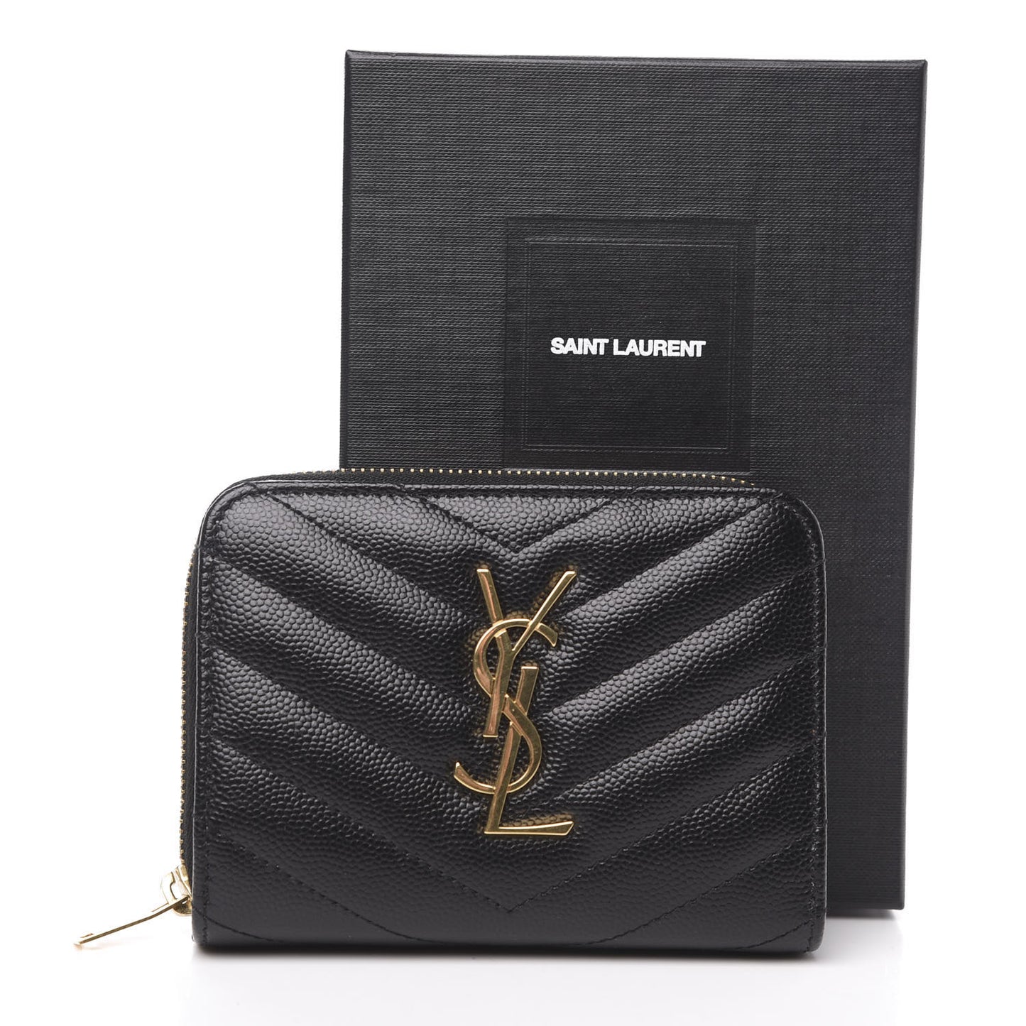 Grain De Poudre Matelasse Chevron Monogram Compact Zip Around Wallet Black