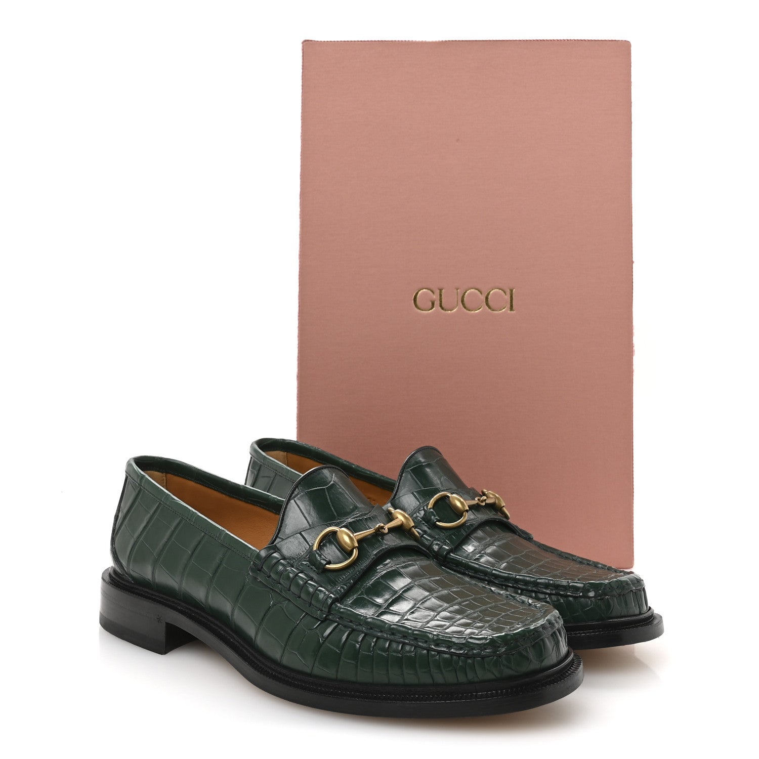 Gucci Alligator Nappa Mens Horsebit Loafers 11 Vintage Green