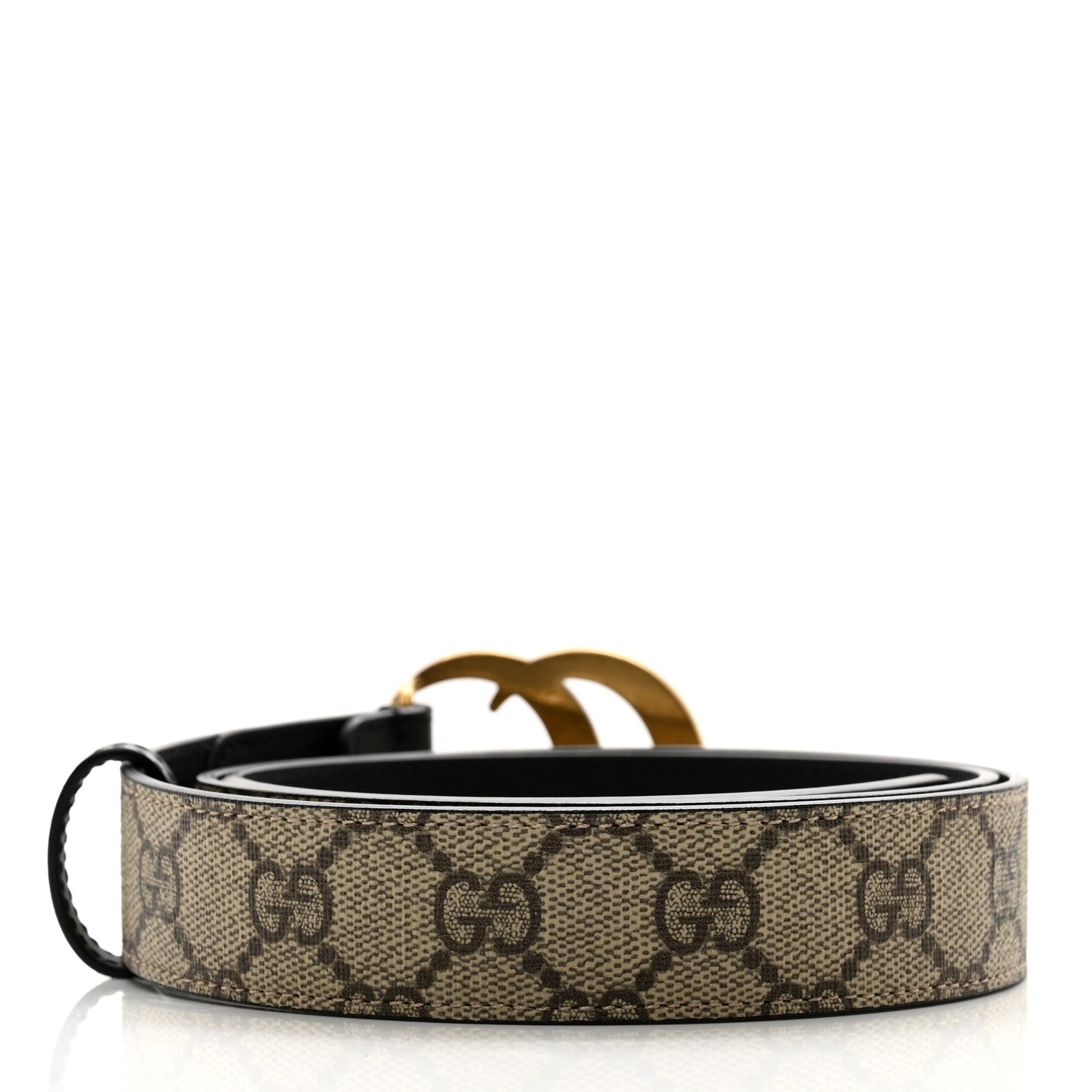 Gucci GG Supreme Monogram Matte Plutone Calfskin Double G 30mm Belt 95 38 Beige Ebony Black 2 of 5