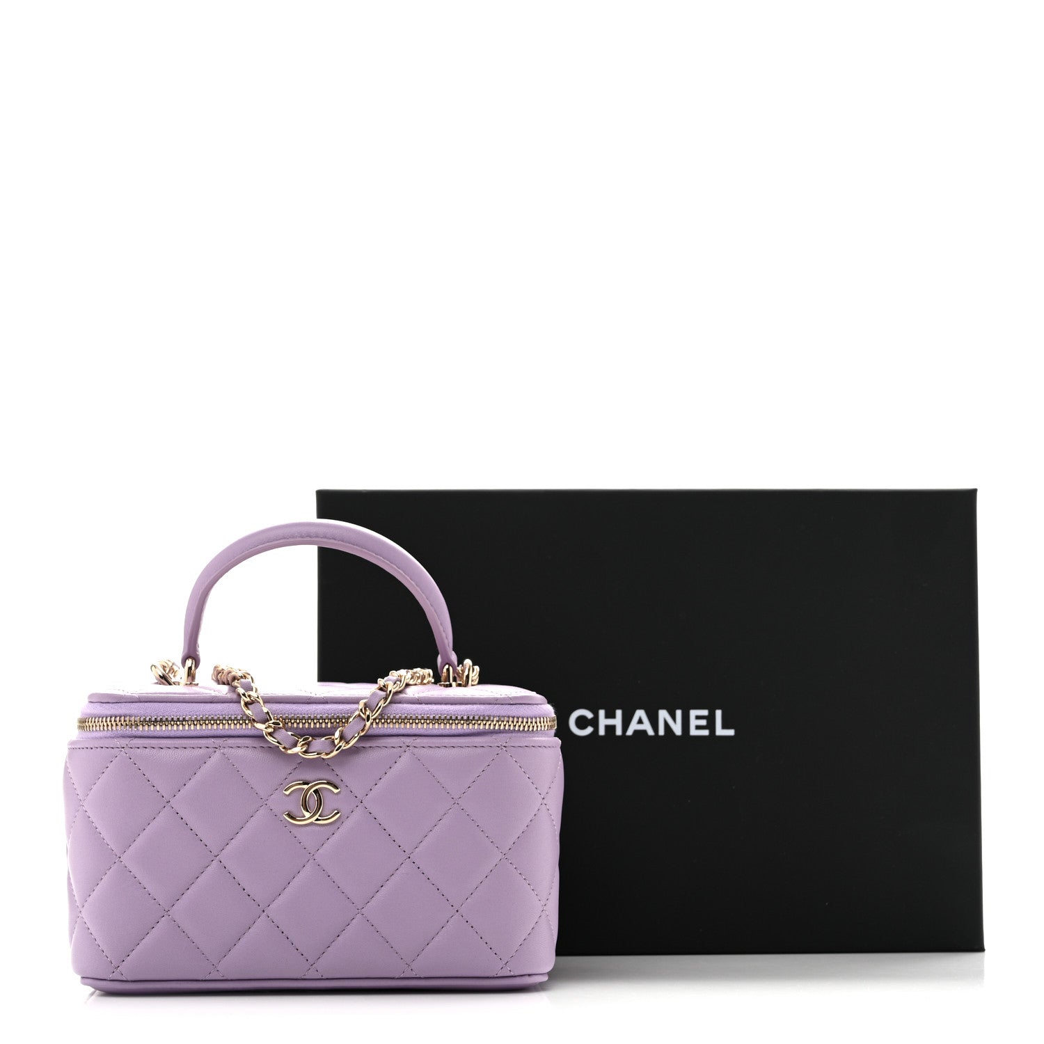 Chanel Lambskin Quilted Small Top Handle Vanity Case With Chain Light Purple 11 of 11