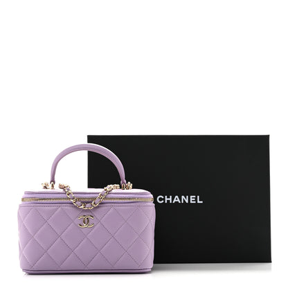 Chanel Lambskin Quilted Small Top Handle Vanity Case With Chain Light Purple 11 of 11