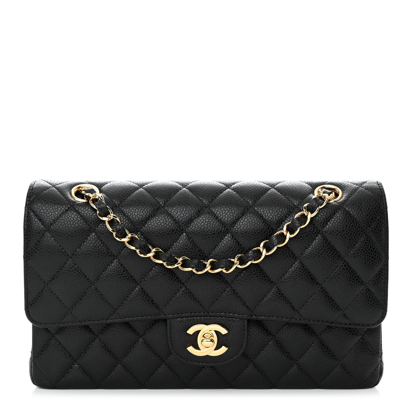 Caviar Quilted Medium Double Flap Black