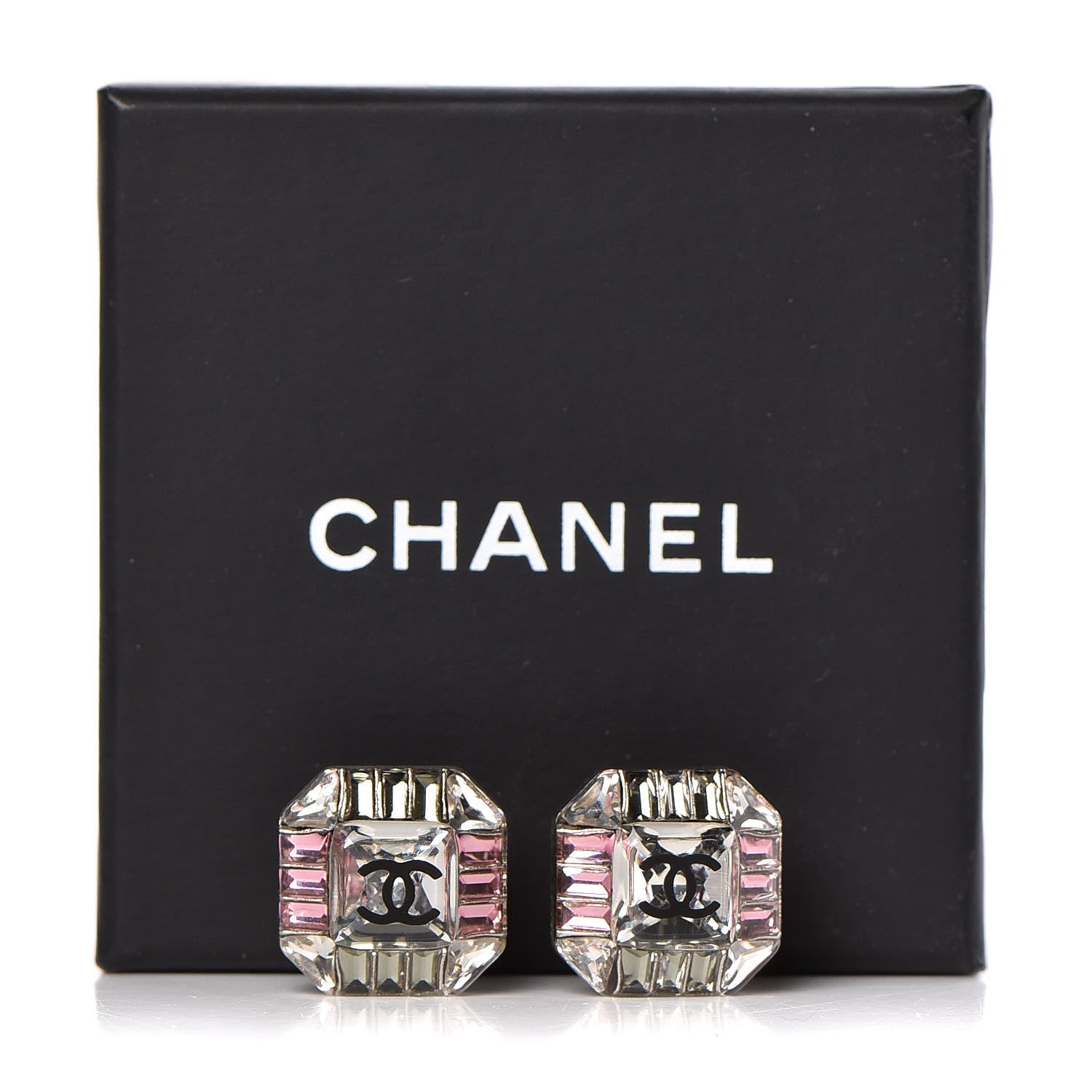 Chanel Crystal CC Earrings Silver Pink 5 of 5