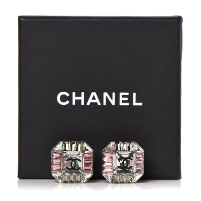 Chanel Crystal CC Earrings Silver Pink 5 of 5
