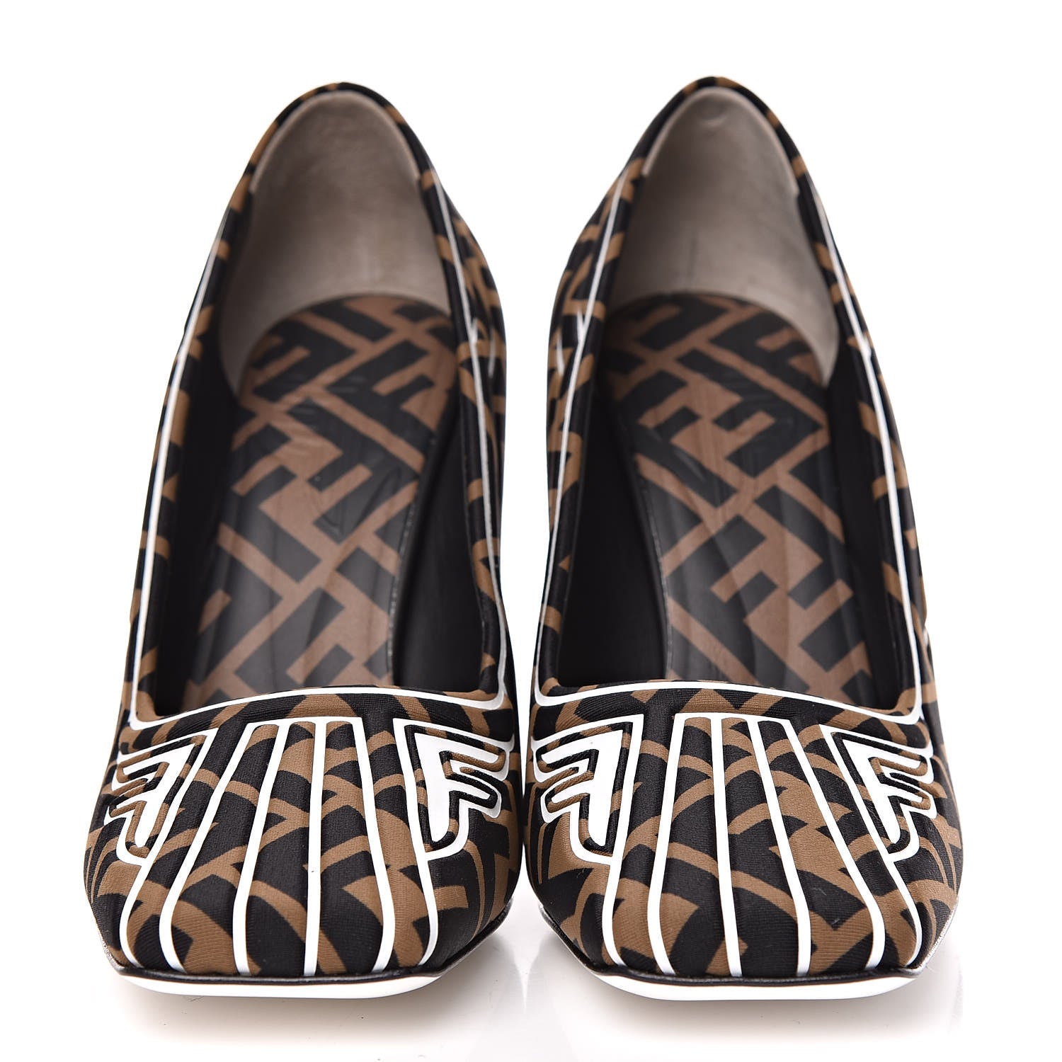 Fendi Lycra Film FF FFreedom Decollete Pumps 36.5 Tobacco Moro White 1 of 8
