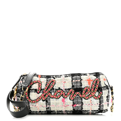 Chanel Tweed Calfskin Signe Bowling Bag White Black 1 of 11