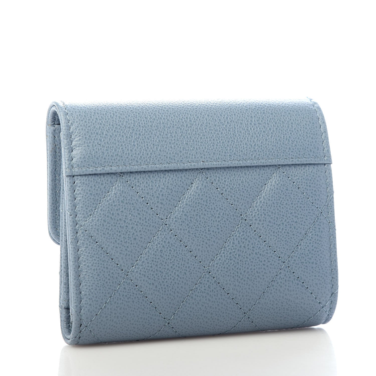 Chanel Grained Calfskin Quilted CC Box Compact Flap Wallet Blue 3 of 6