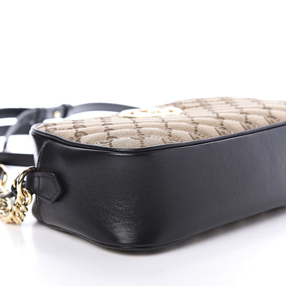Gucci Monogram Matelasse Diagonal Small GG Marmont Chain Shoulder Bag Beige Black 6 of 10